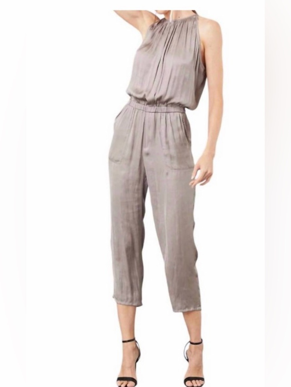 Lola & Sophie Taupe Satin Jumpsuit size xs